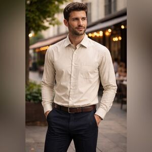 Alexander Julian Men's Beige Dress Shirt Sz S 14-14 1/2